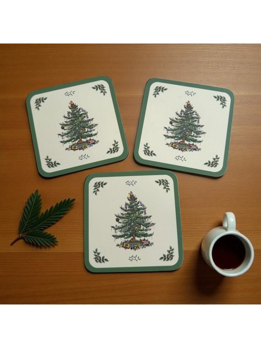PIMPERNEL Set of 3 Christmas Tree Drink Coasters